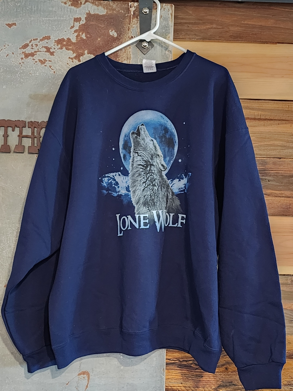 Jerzees Navy Lone Wolf Graphic Crewneck Sweatshirt